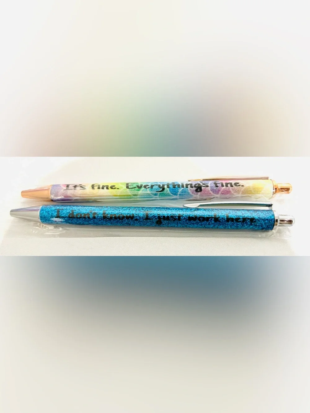 Glitter Gradient Ballpoint Pen Set - Rainbow and Purple or Rainbow and Blue